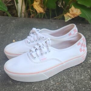 Vans Women's  Laced Up White and Pink Sneakers Sz 9